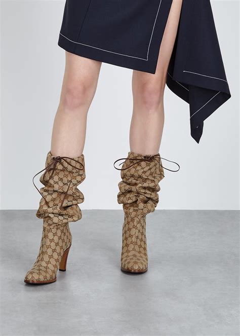 gucci boots canvas|Gucci print thigh high boots.